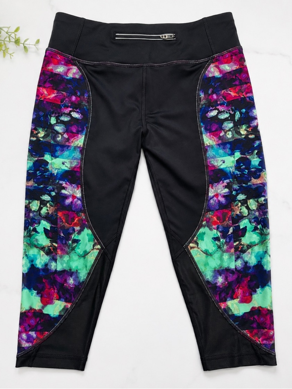 Athleta Floral Print Running Capris with mesh panels